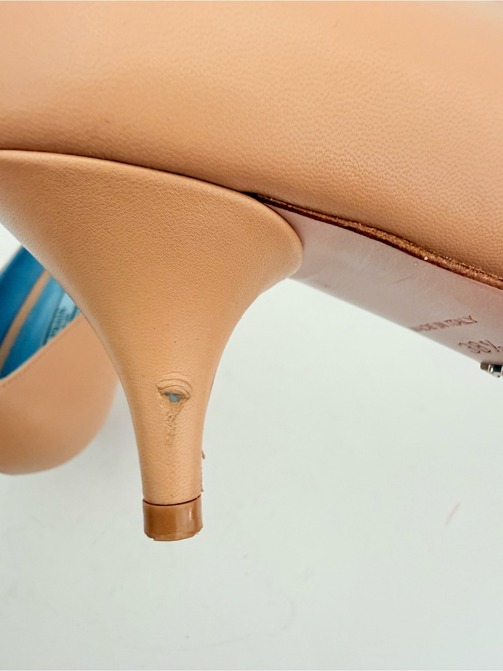 Prada Logo Bow Kitten Heel Pumps Beige Apricot Blue Leather EU 38.5 US 8.5 - Picture 7 of 11